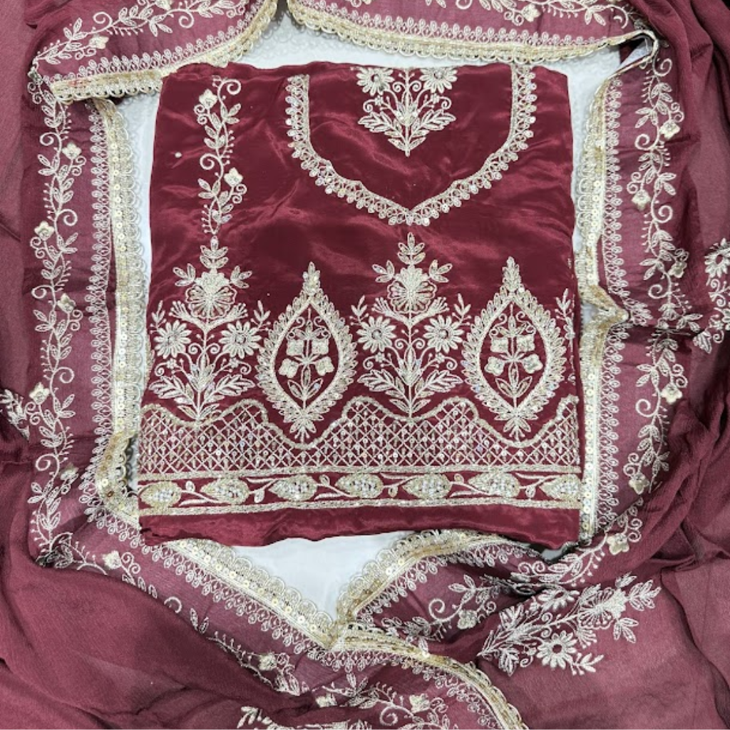 Pure Dabka Work Silk Unstitched Suits