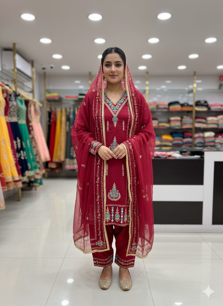 Pure Organza V Neck Designer Unstitched Suit