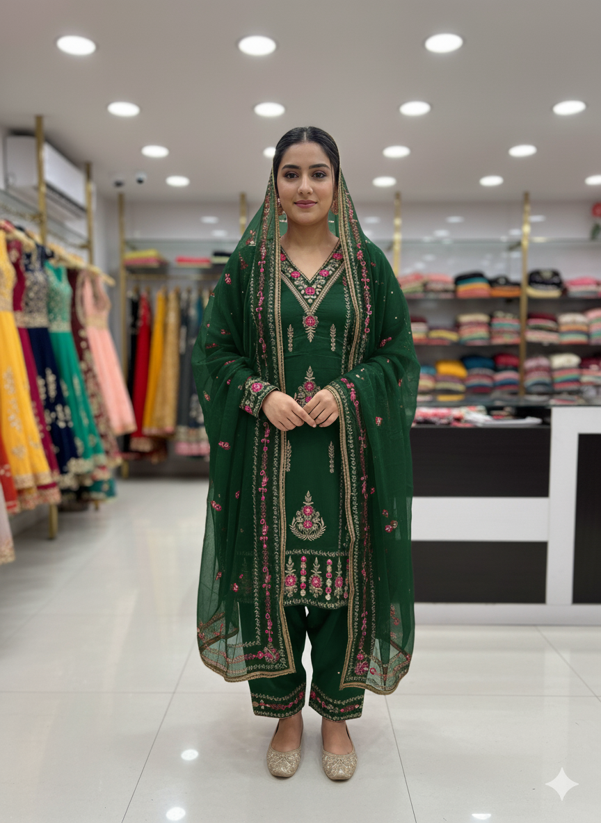 Pure Organza V Neck Designer Unstitched Suit