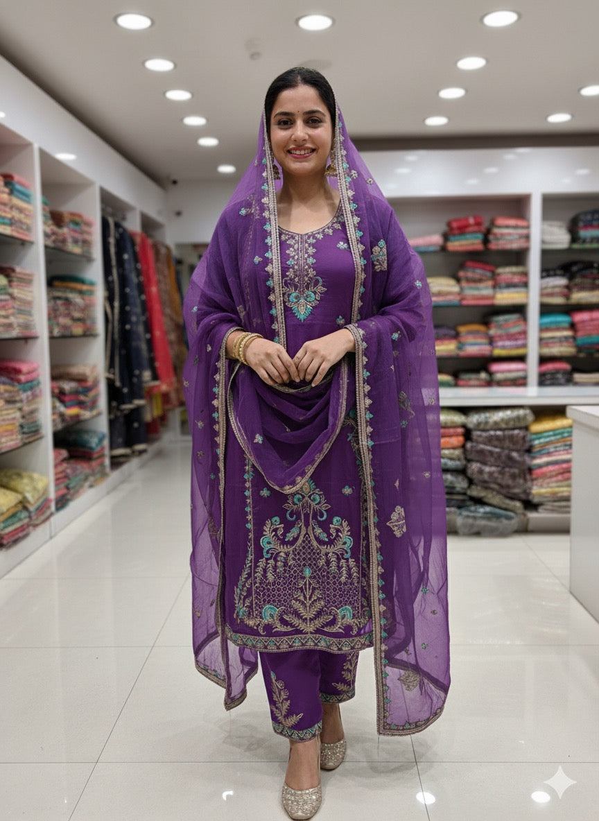 Pure Organza Heavy Ghera Unstitched Suit