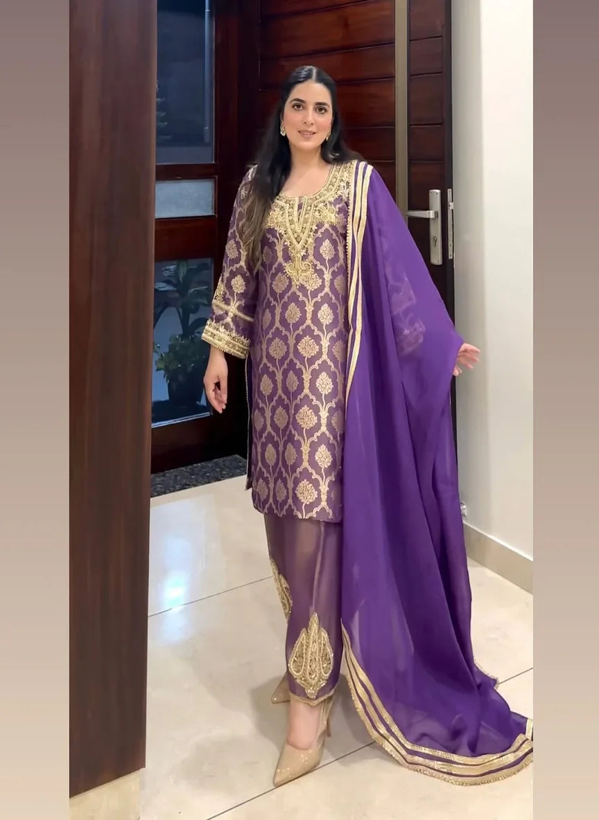 Pure Banarsi Hand Work Unstitched Suit