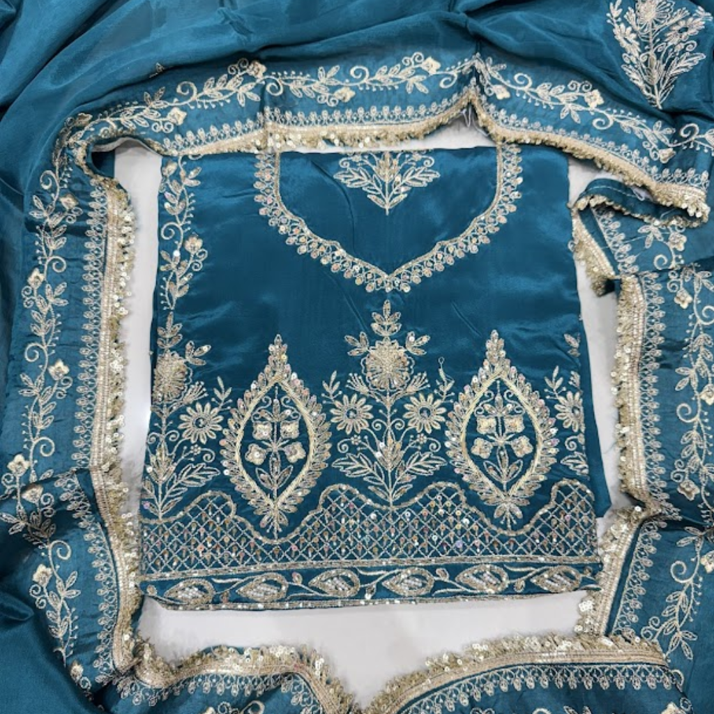 Pure Dabka Work Silk Unstitched Suits