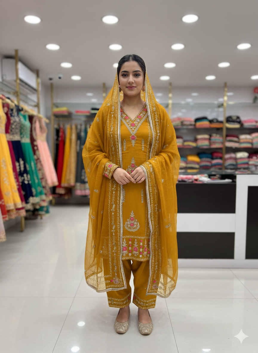 Pure Organza V Neck Designer Unstitched Suit