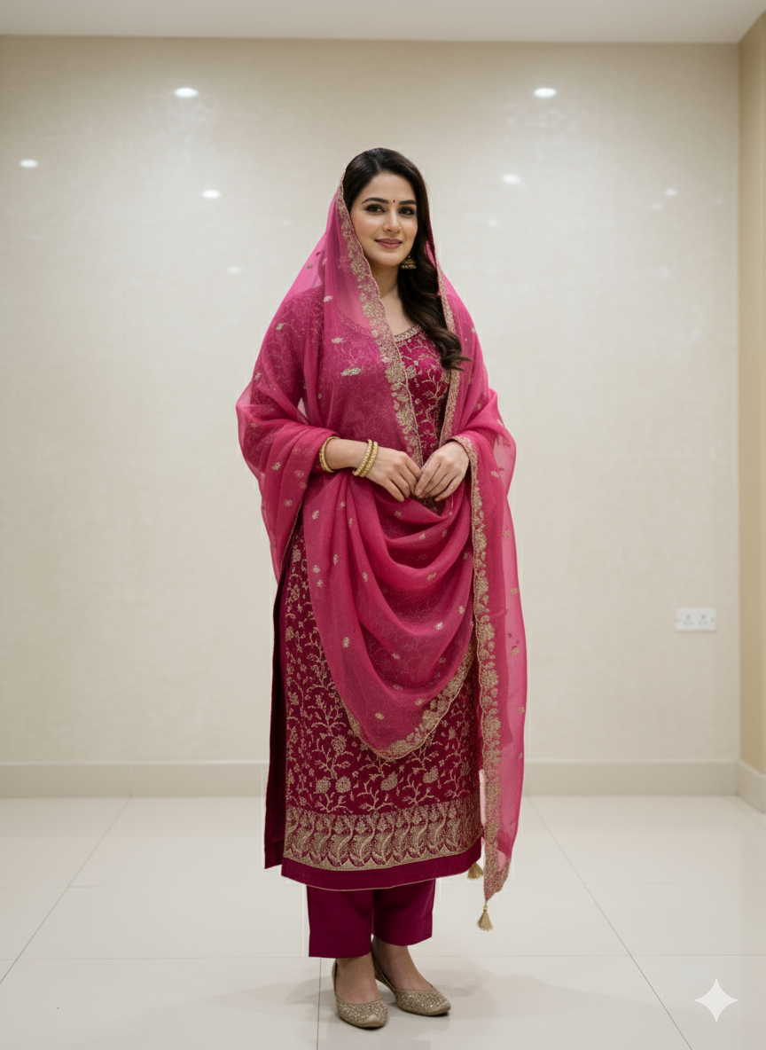 Pure Fendy Silk Front Heavy Unstitched Suit