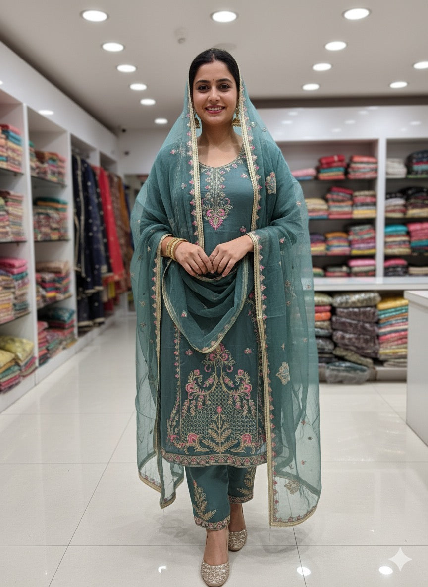 Pure Organza Heavy Ghera Unstitched Suit