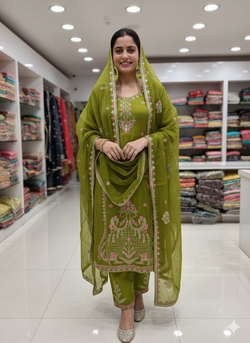 Pure Organza Heavy Ghera Unstitched Suit