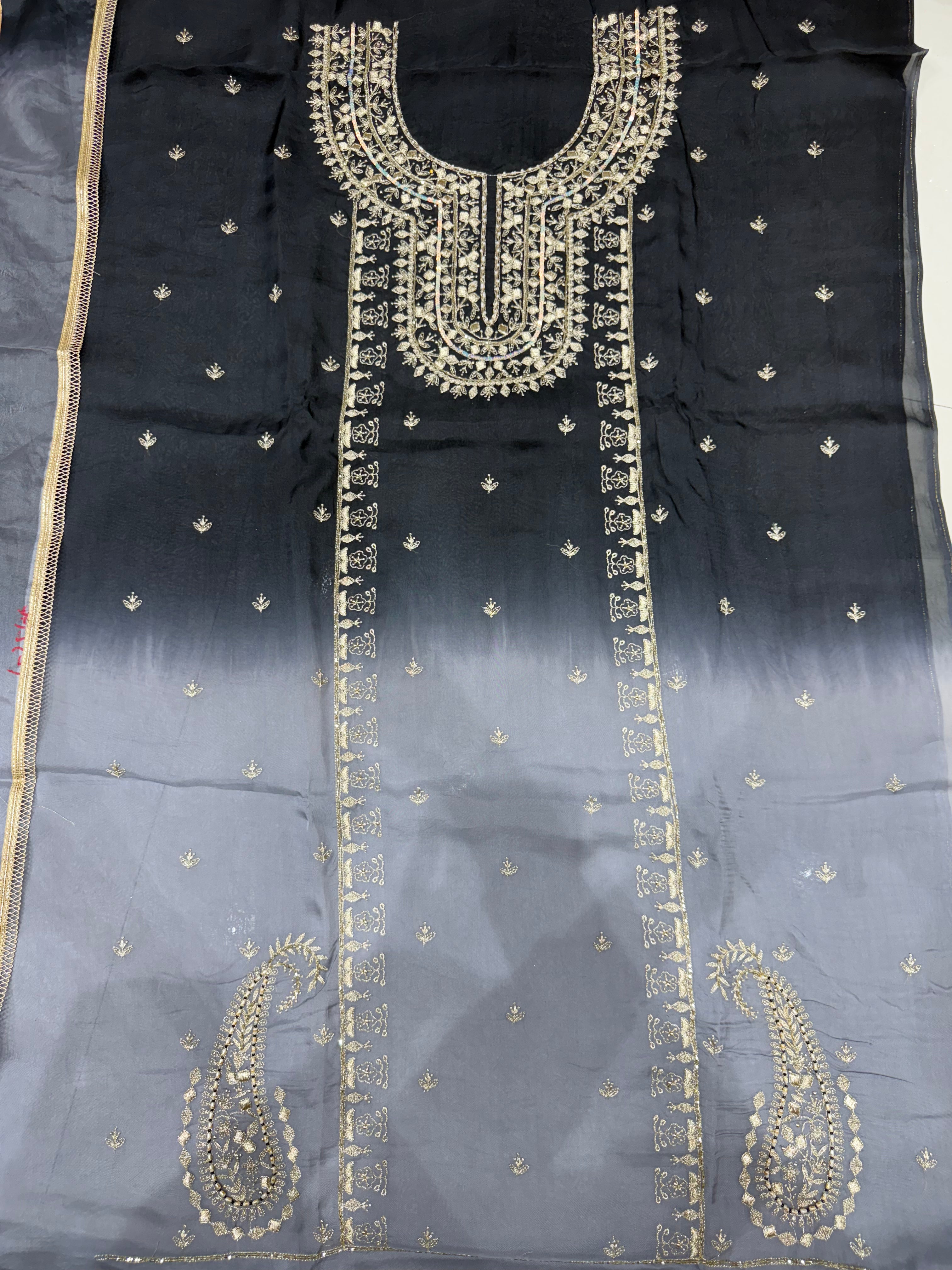 Double Shaded Black Hand Work Unstitched Suit