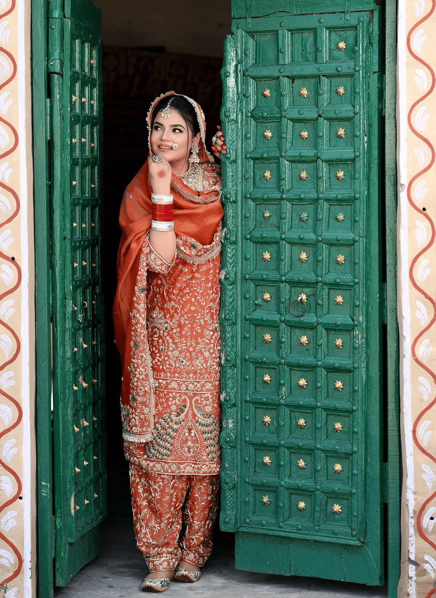 Bridal Unstitched Suit in Morni Design