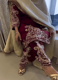 Maroon Solo Designer Hand Work Unstitched Suit