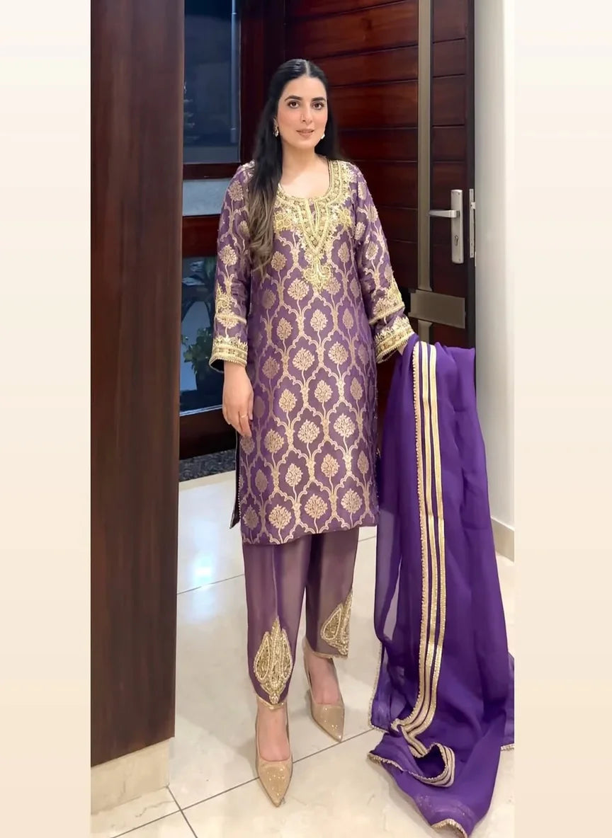 Pure Banarsi Hand Work Unstitched Suit