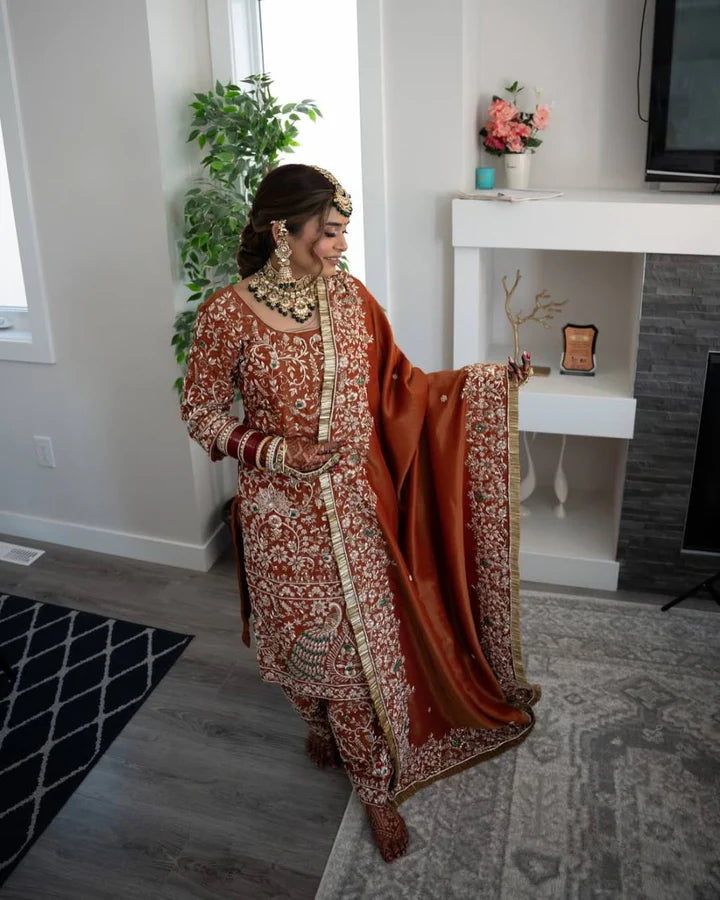 Bridal Unstitched Suit in Morni Design